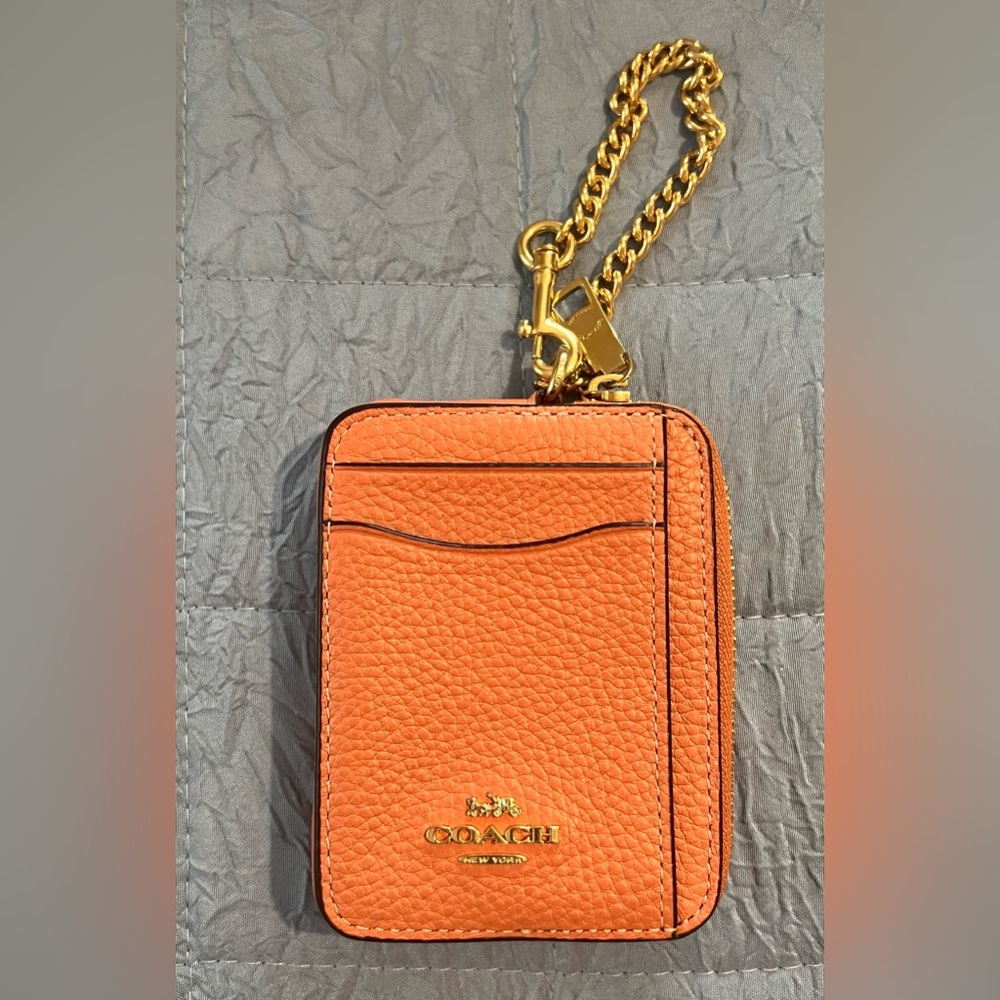 Coach Leather Card Holder in coral